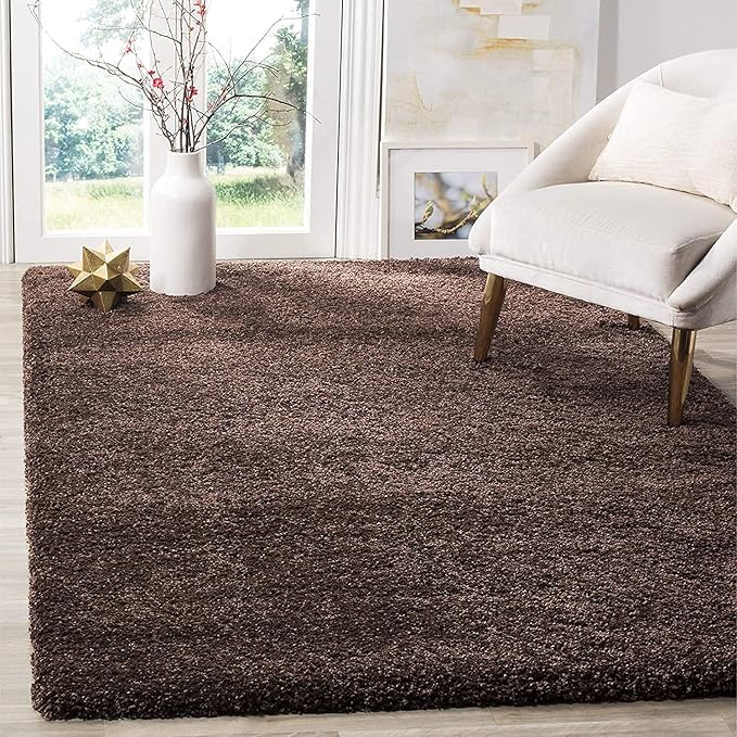 Coffee Brown Handwoven Microfiber Plush Solid High Density Shaggy Carpet