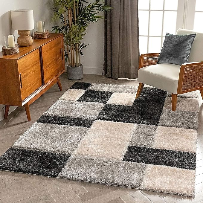 Multicolour Super Soft Microfiber Geometric Roblox Shaggy Carpet