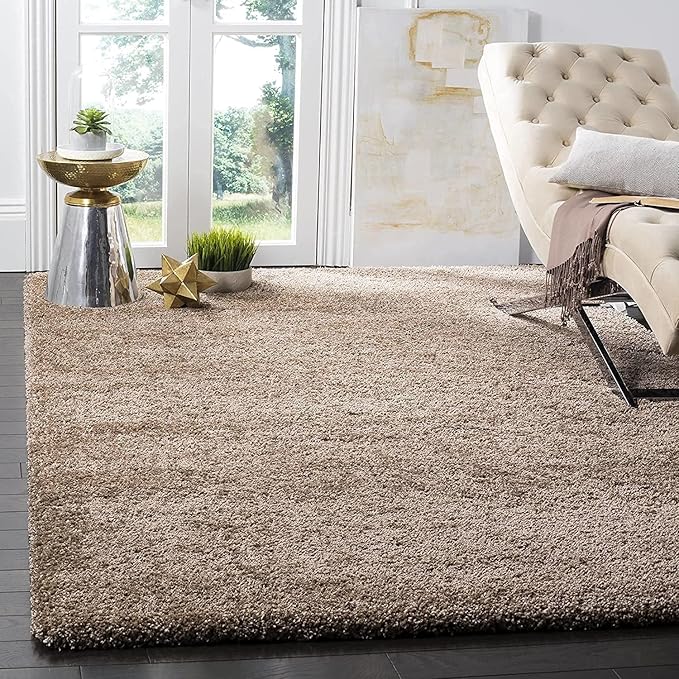 Beige Microfiber Solid Handcrafted Ultra Soft Shaggy Carpet