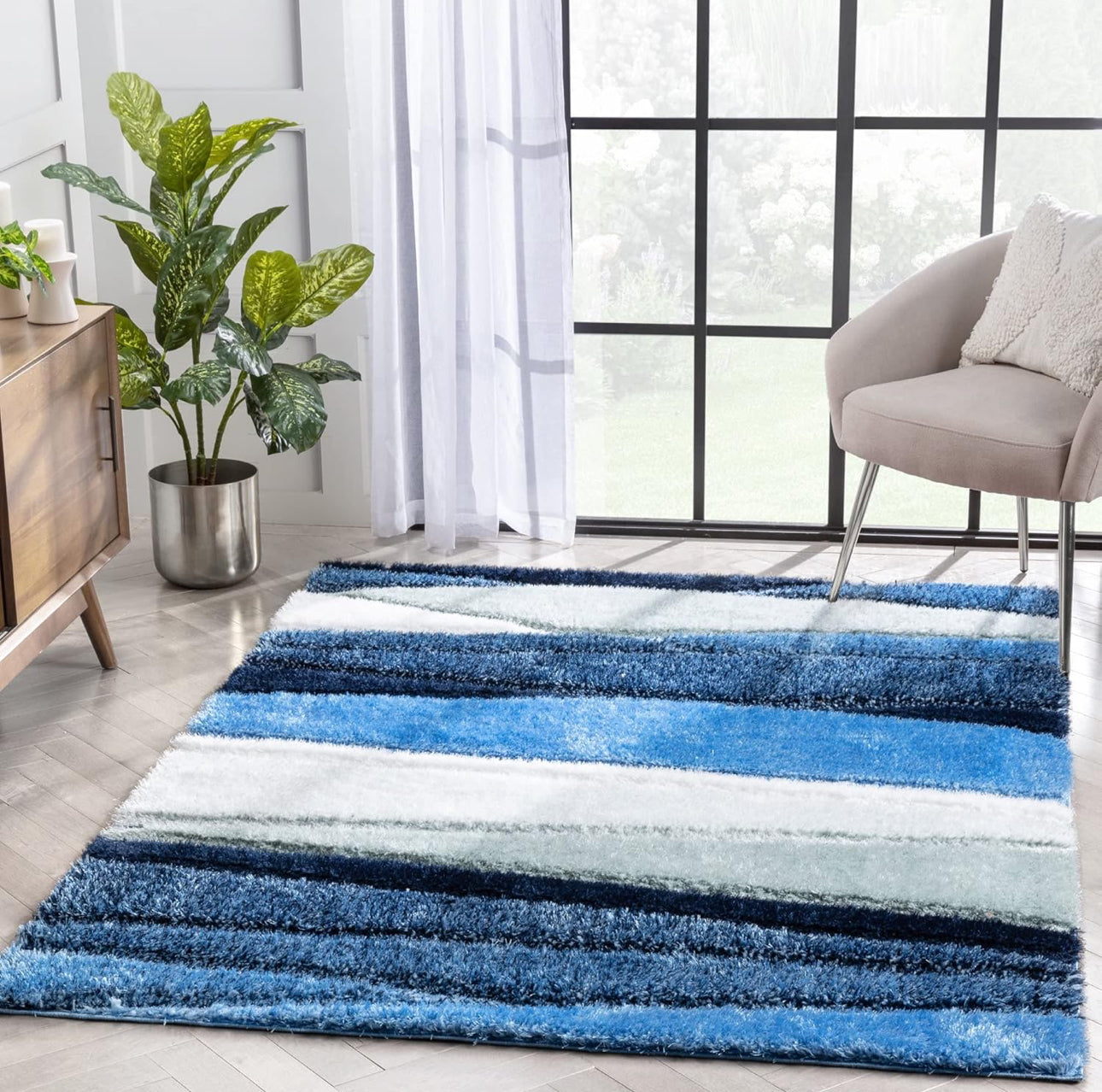 Teal Sky Microfiber Handcrafted Super Soft Anti Skid Shaggy Carpet