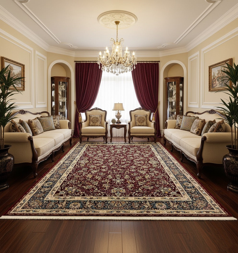 Zunaira Burgundy Iranian Imported White Rug 1500 Reeds