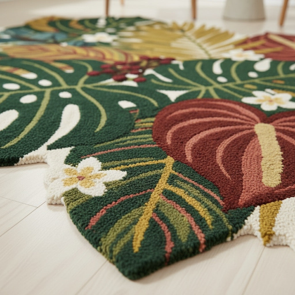 Monstera Bouquet New Zealand Wool Hand Tufted Rug