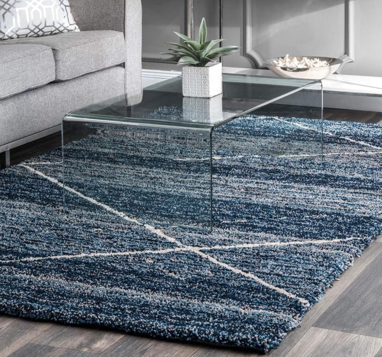 Navy Blue Soft & Fluffy Shaggy Carpet For Bed Room Anti Skid Drawing Kids Room Rug