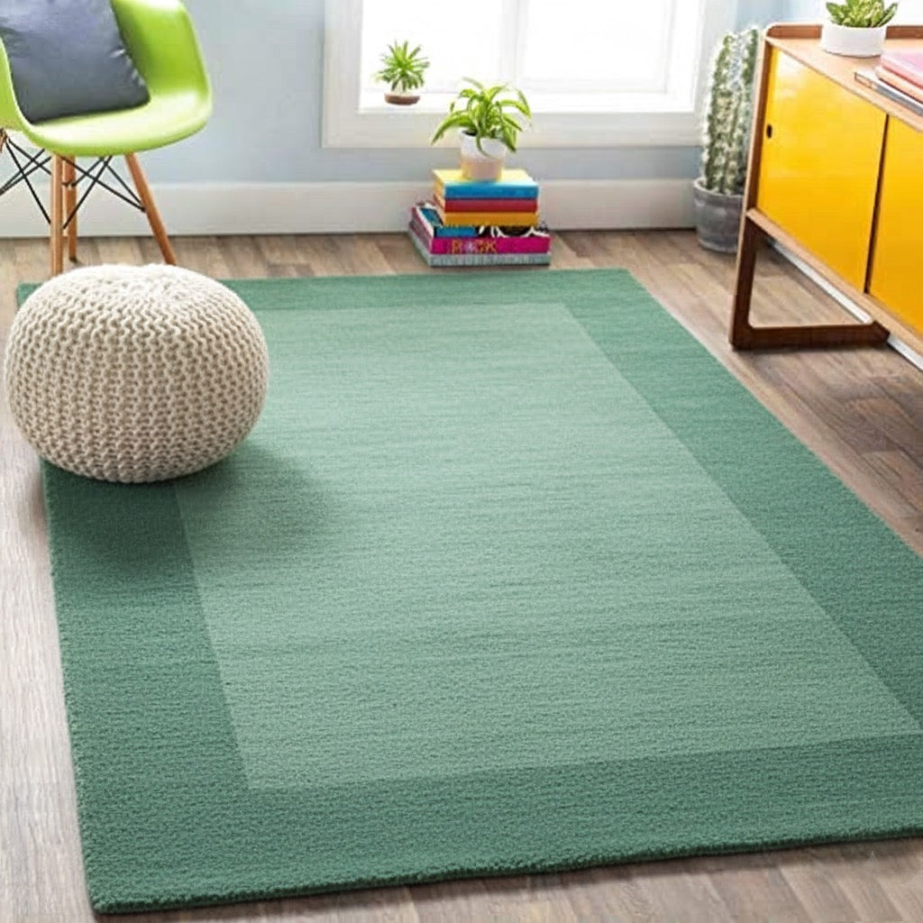 Hand Tufted Sea Green Geometric Wool Carpet For Living Room & Bed Room