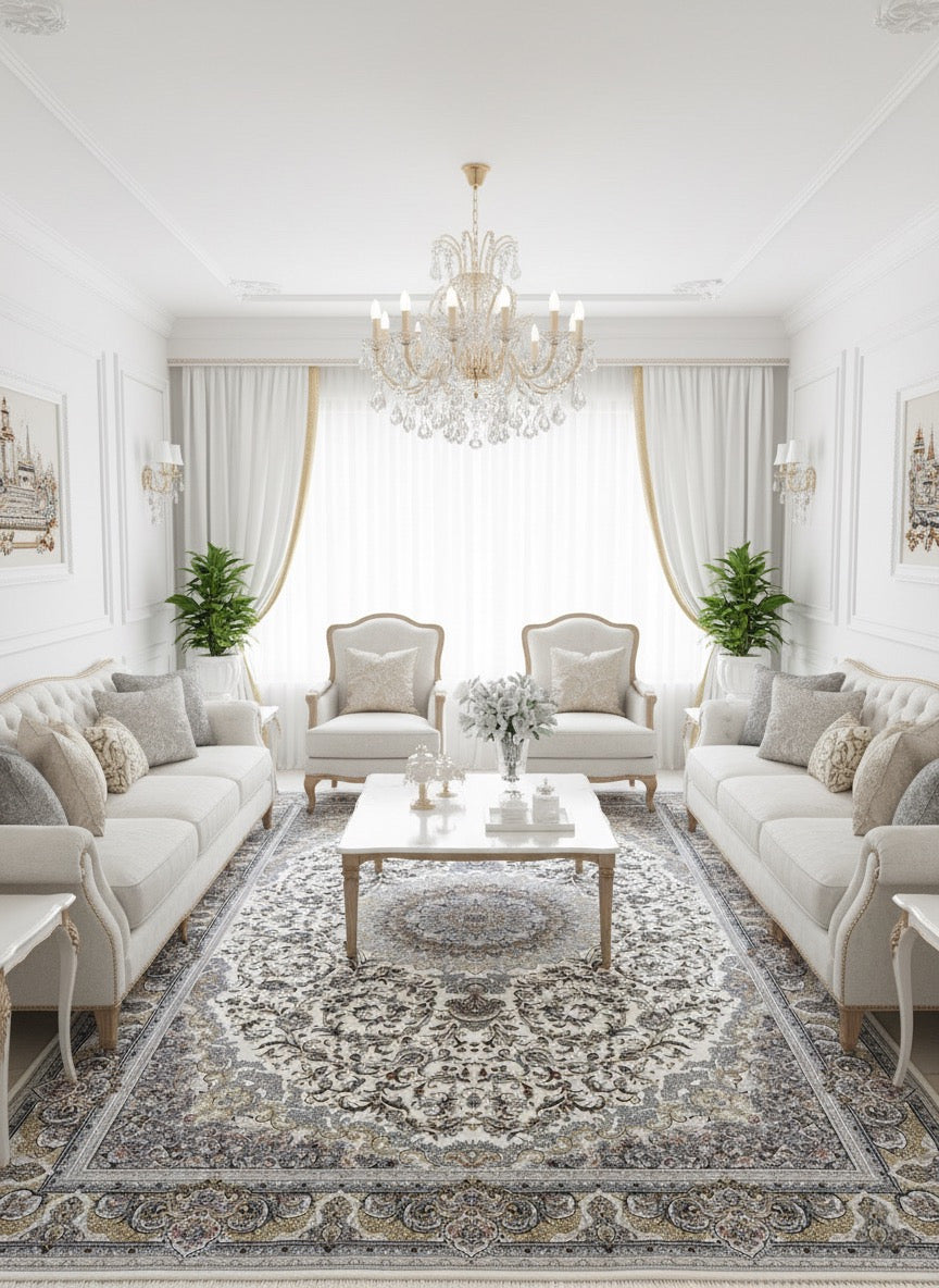 Liyana  Iranian Imported  White   Silk Blend Rug 1500 Reeds