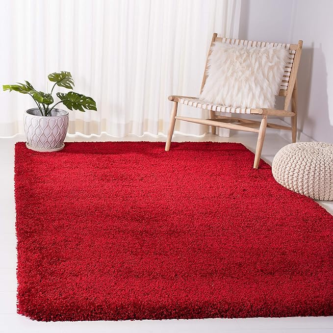 Red Microfiber Solid Handcrafted Ultra Soft Shaggy Carpet