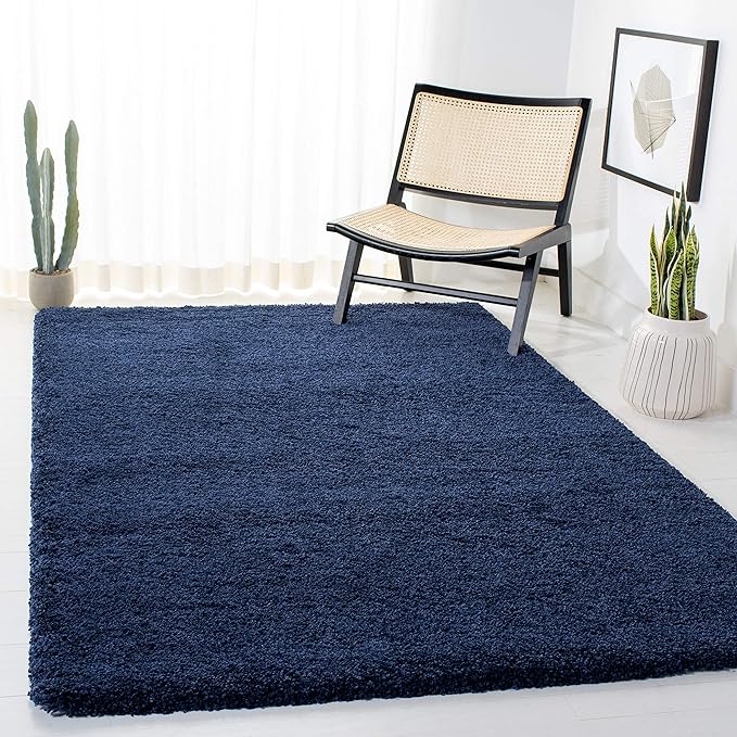 Blue Microfiber Solid Handcrafted Ultra Soft Shaggy Carpet