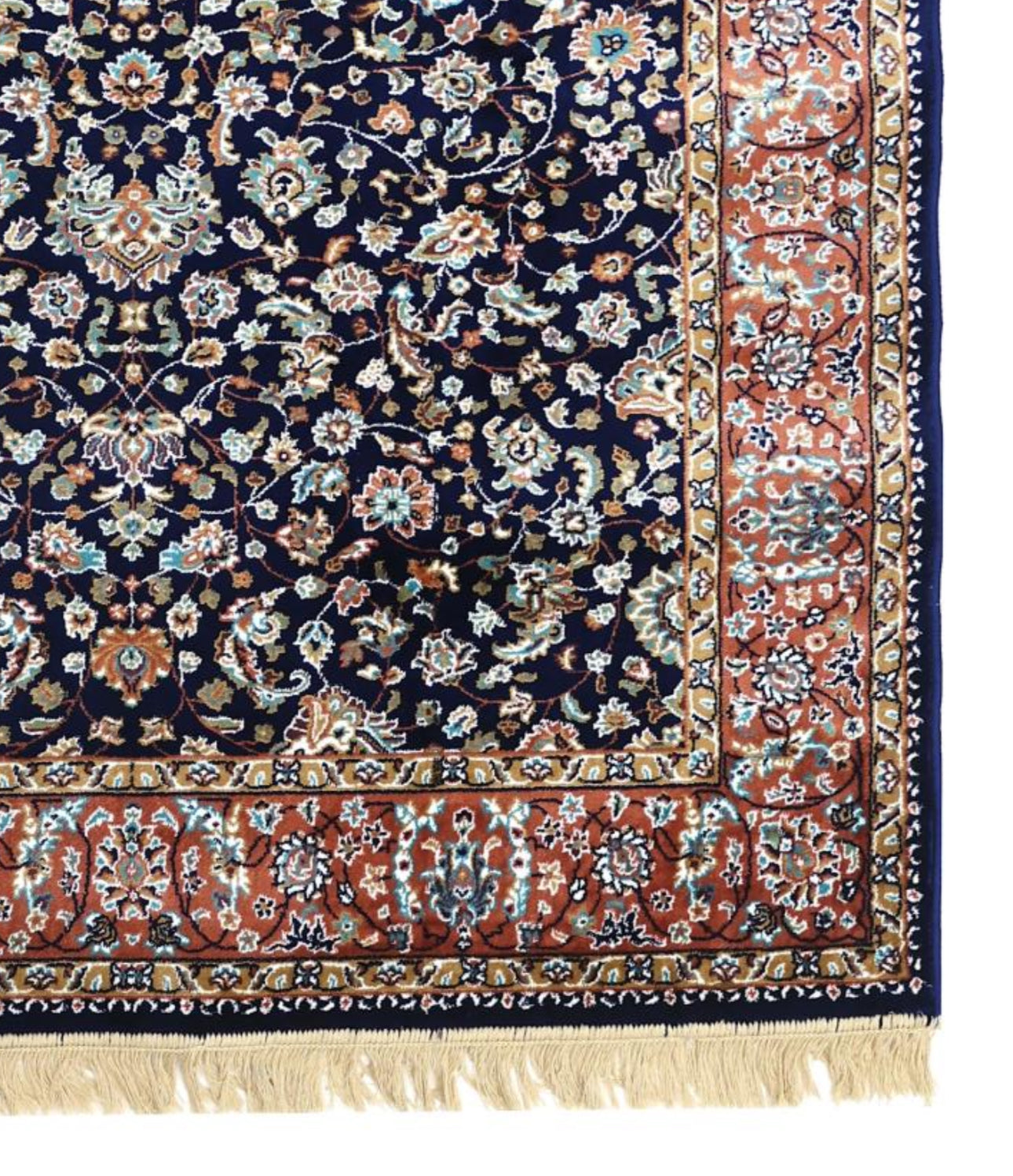 Navy Blue Persian Silk Carpet For Living Room & Bedroom Anti Skid Heavy Rug