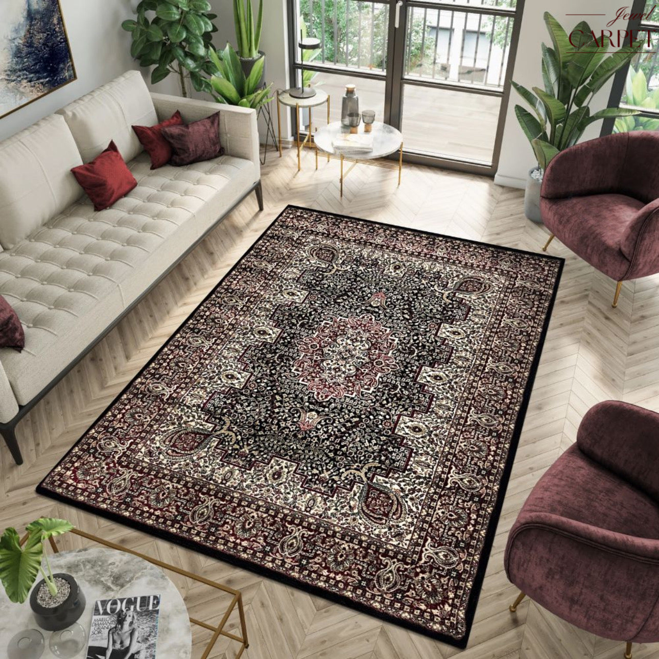 Black Persian Wool Traditional Carpet