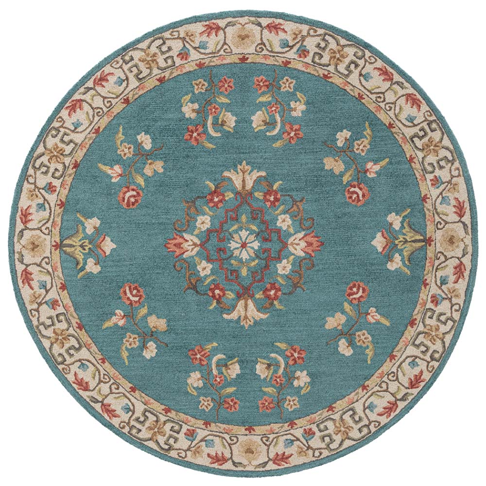 Abuson Blue Traditional Hand Tufted Woollen Round Rug