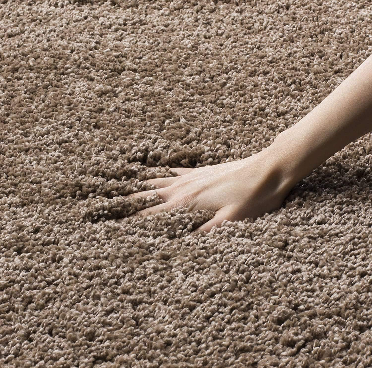 Beige Handcrafted Round Solid Microfiber Plush Anti Skid Shaggy Carpet