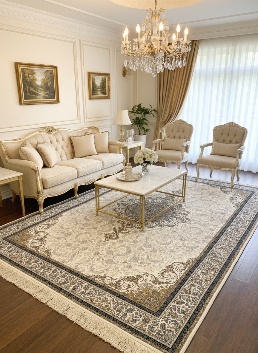 Anisa Iranian Imported  Cream  Silk Blend Rug 1500 Reeds