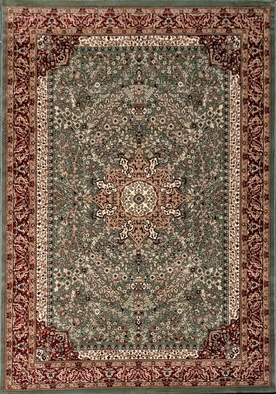 Green Persian Wool Traditional Anti Skid Heavy Carpet For Living Room & Bed Room