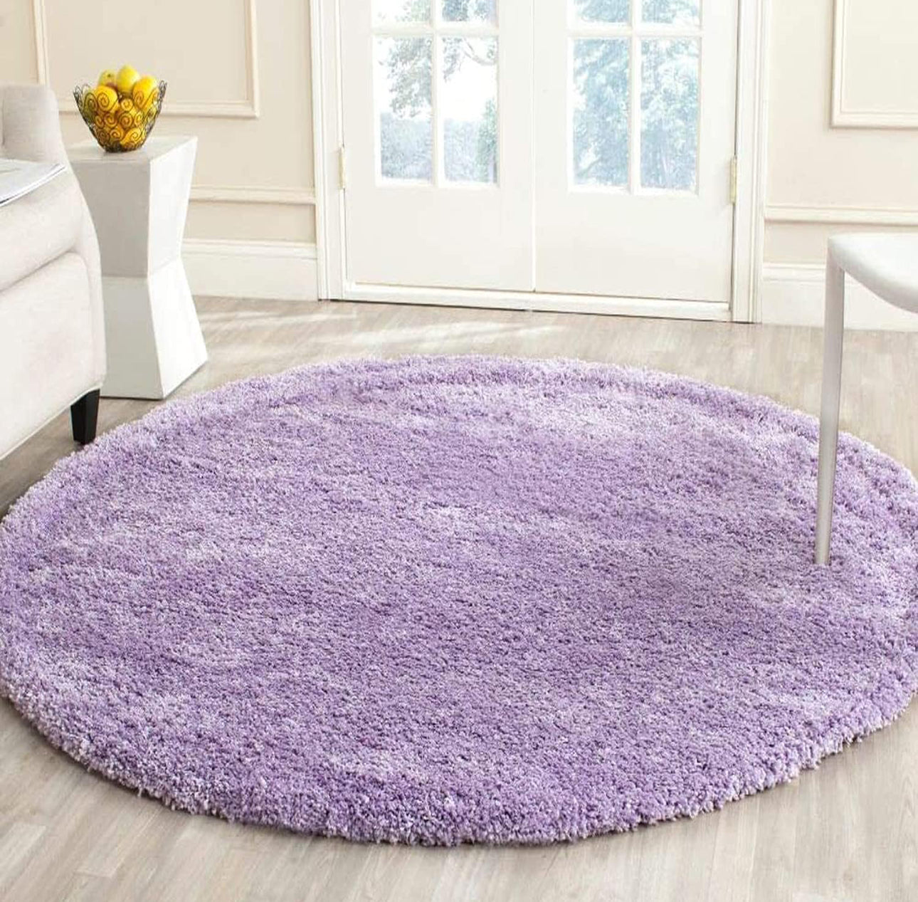 Light Purple Handcrafted Round Solid Microfiber Plush Anti Skid Shaggy Carpet