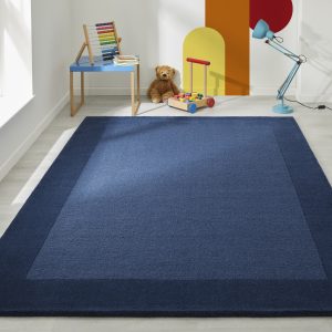 Hand Tufted Navy Geometric Wool Carpet For Living Room & Bed Room