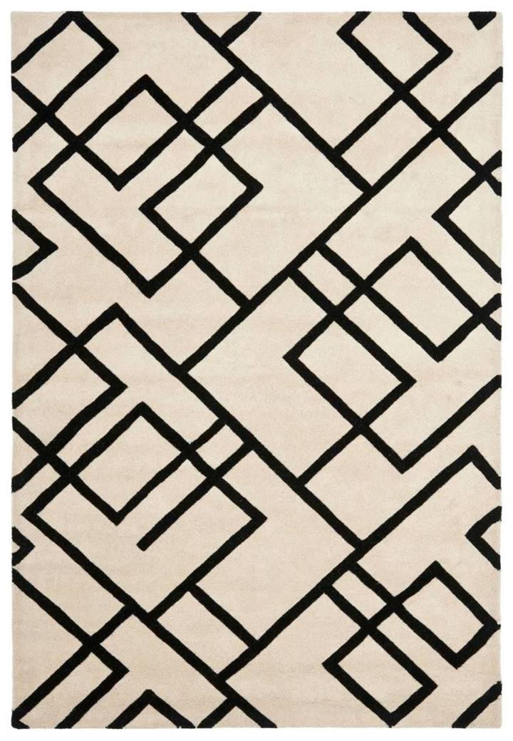 Ivory And Black Modern Hand Tufted Woolen Rug