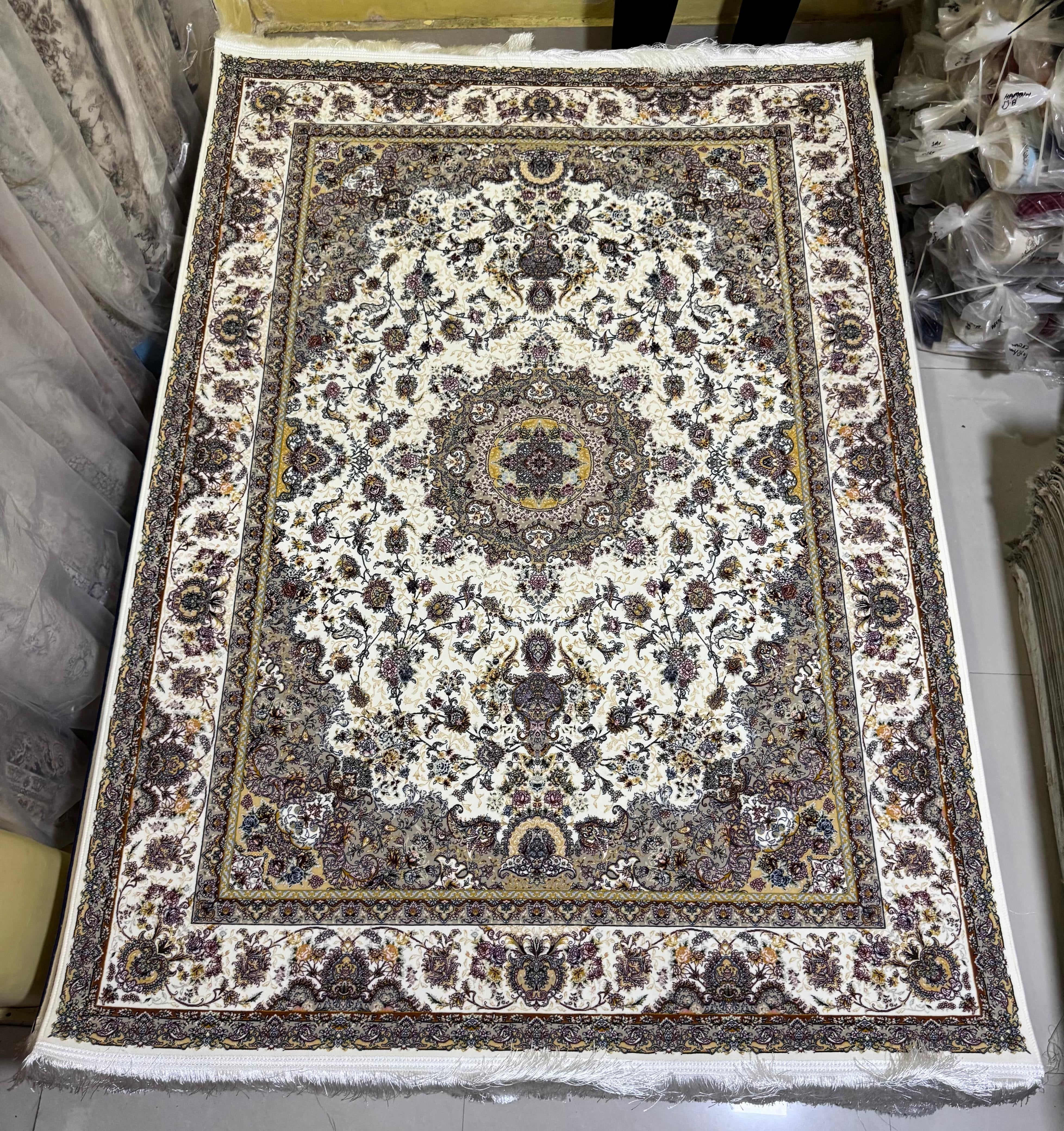 Naureen Iranian Imported White Rug 1500 Reeds