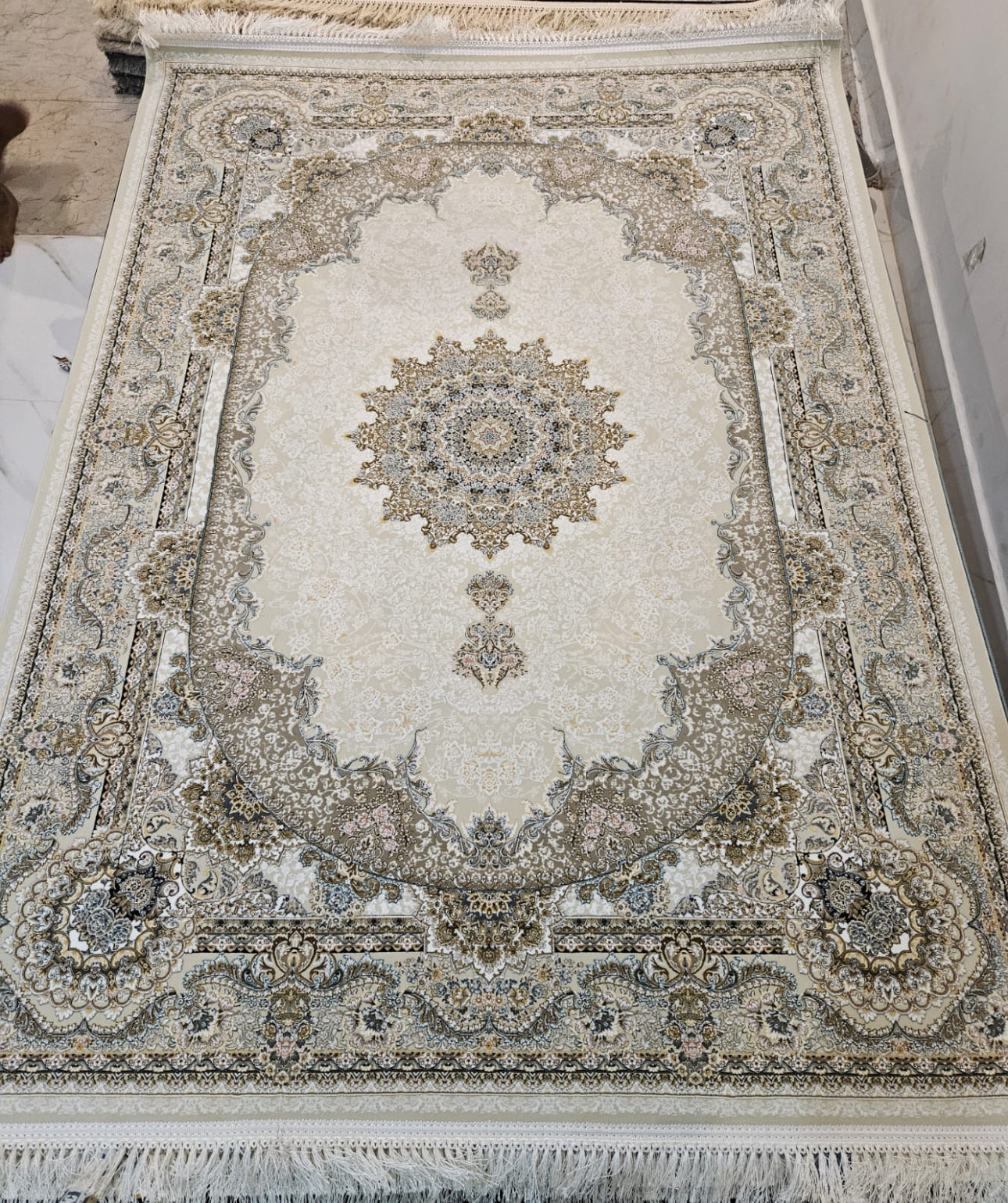 Aleesya Iranian Imported Cream Silk Blend Rug 1500 Reeds