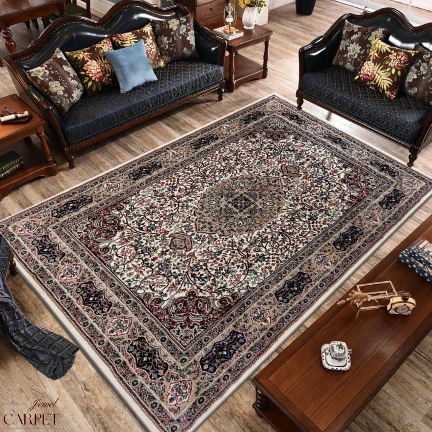 Cream Persian Wool Soft & Plush Anti Skid Backing Heavy Rug For Living Room & Bed Room