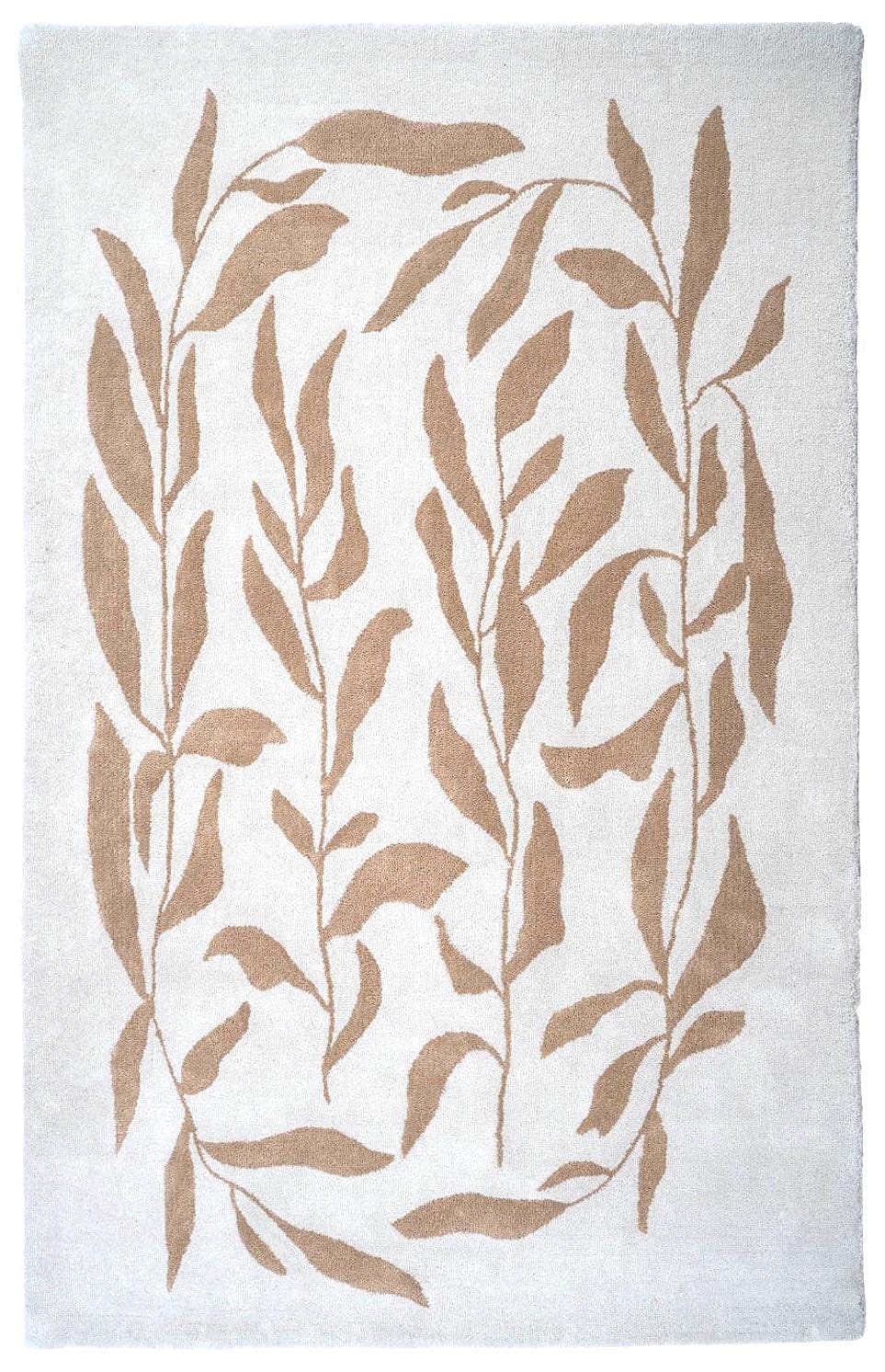 White & Beige Botanical Wool Rug