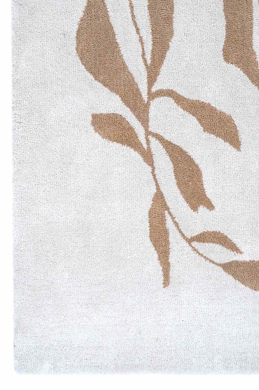 White & Beige Botanical Wool Rug