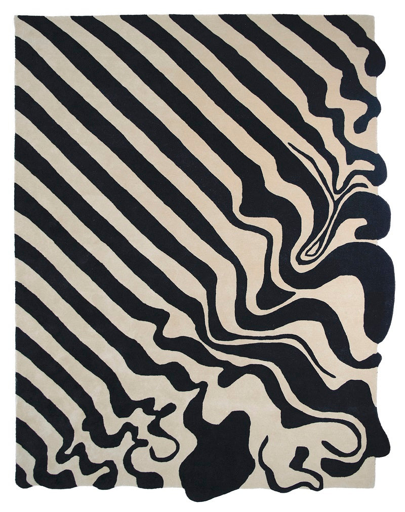 Beige & Black Fluid Hand Tufted Wool Rug