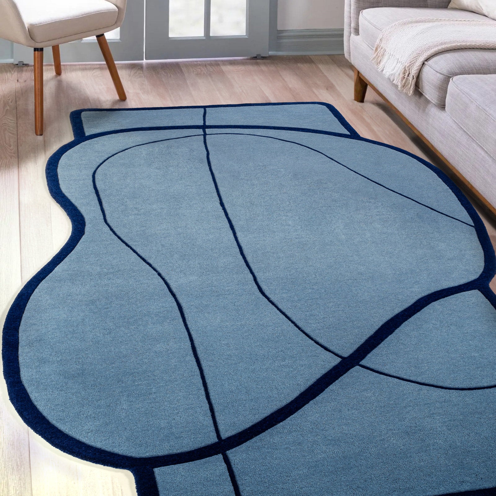 Hand Tufted Blue Pure Wool Abstract Rug