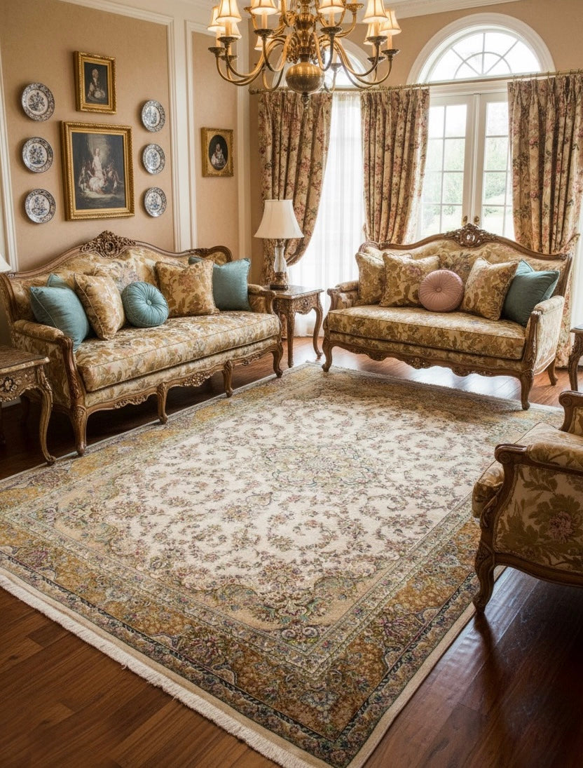 Parinaz Iranian Imported Cream Silk Blend Rug 1500 Reeds