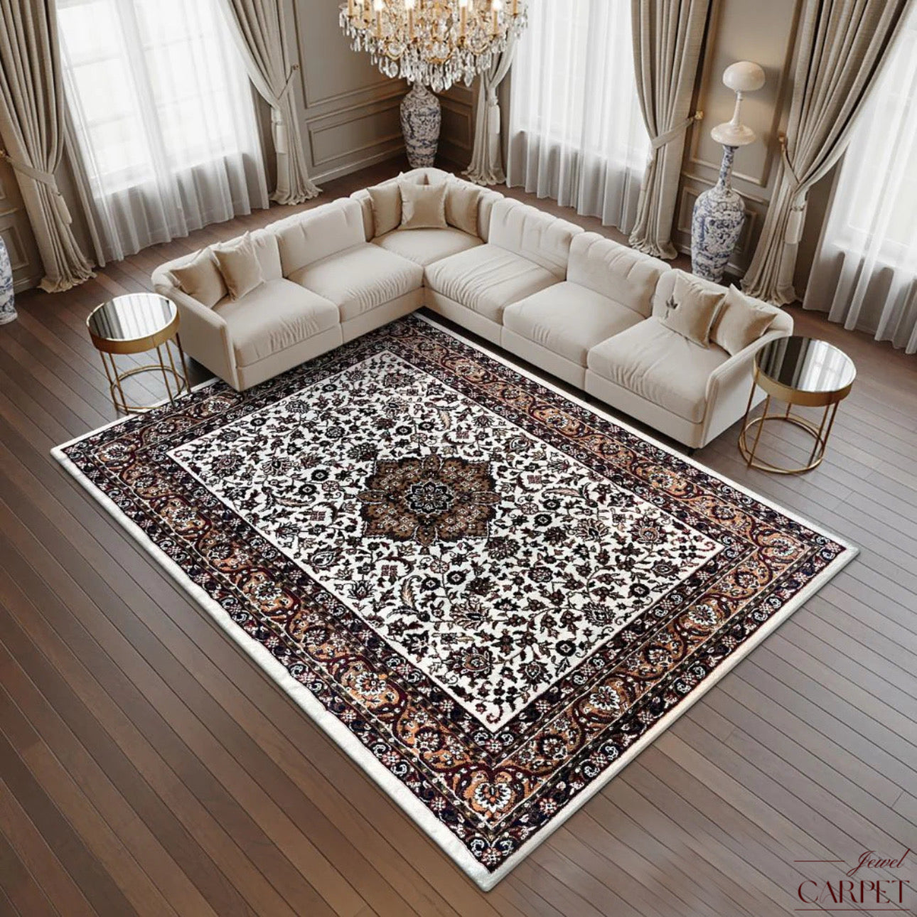 क्रीम कश्मीरी ऊन पारंपरिक कश्मीरी कालीन