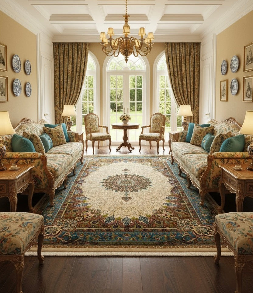 Katayoun Iranian Imported Cream Silk Blend Rug 1500 Reeds