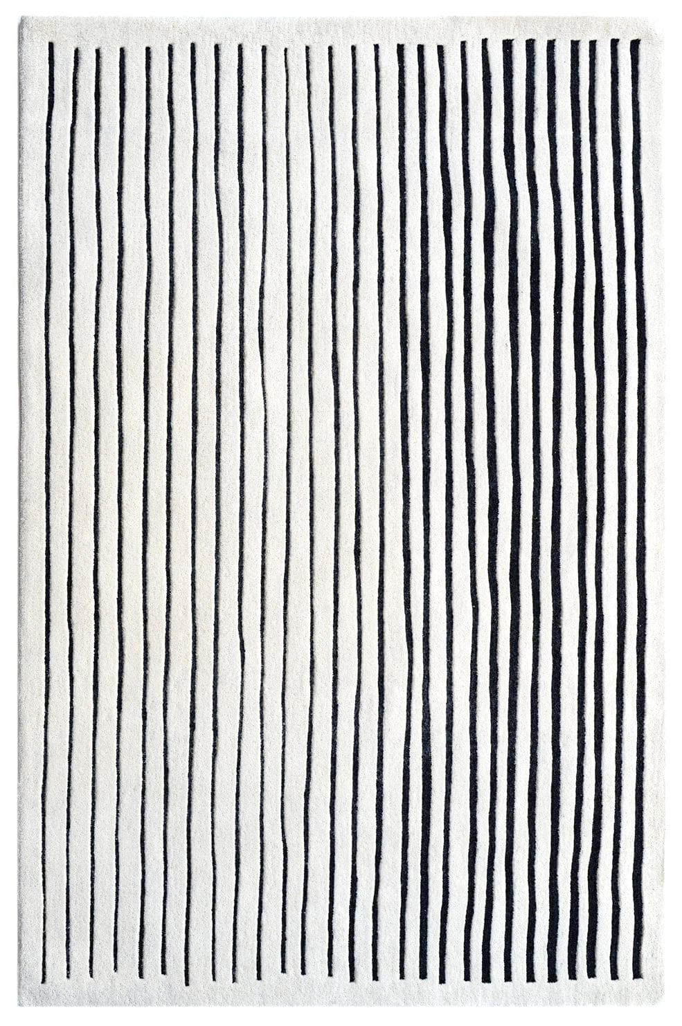 White & Black Hi-Lo Pile Hand Tufted Oblique New Zealand Wool Rug