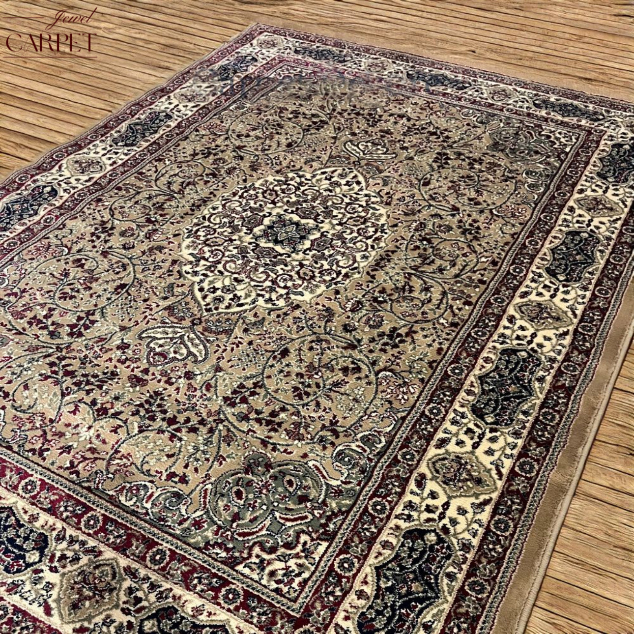 Beige Persian Wool Traditional Heavy Anti Skid Carpet