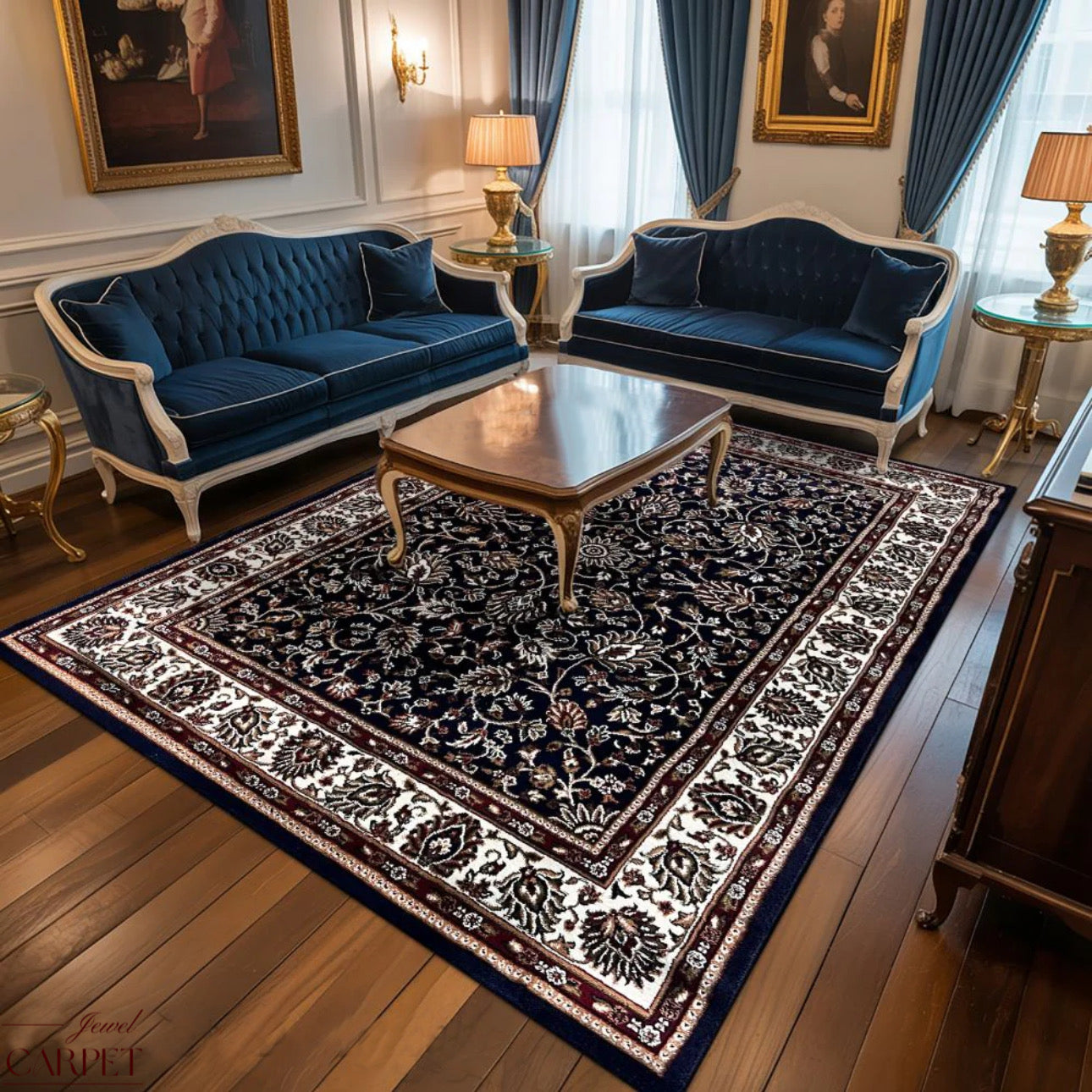 Black Persian Wool Anti Skid Heavy Traditional Carpet For Living Room & Bedroom