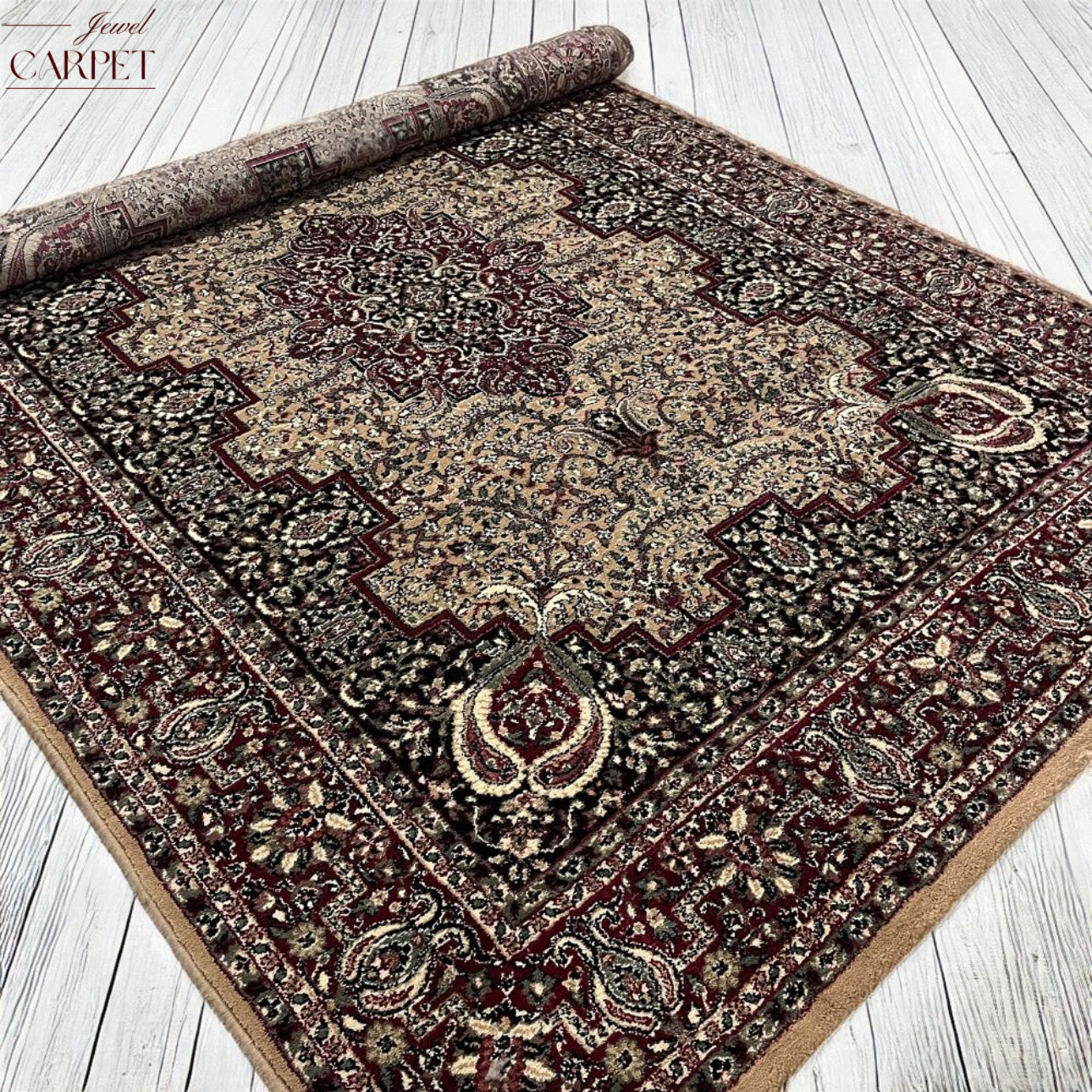 Beige Persian Wool Traditional Heavy Anti Skid Rug For Living Room & Bed Room