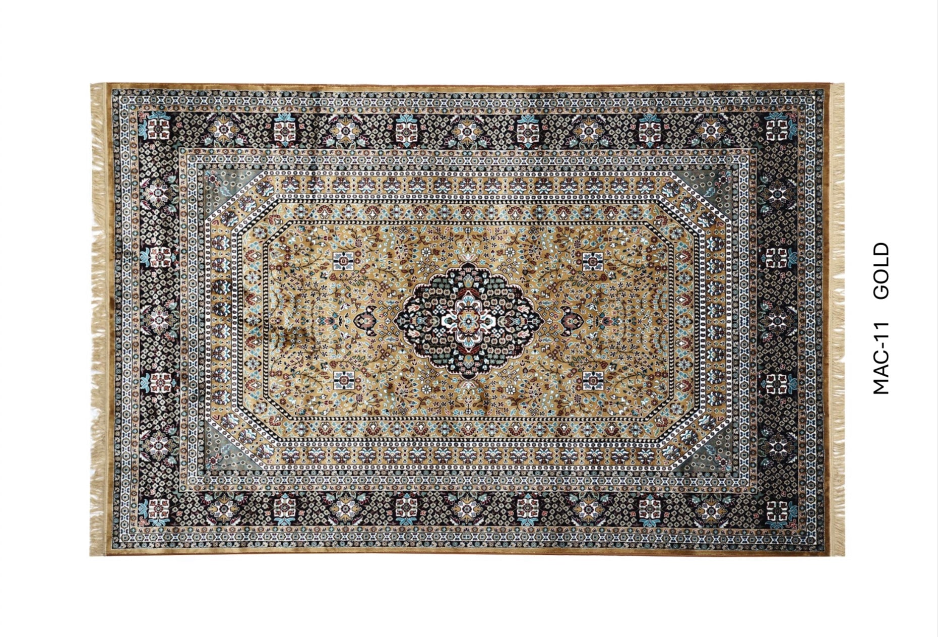 Gold Persian Silk Carpet For Living Room & Bedroom Anti Skid Heavy Rug