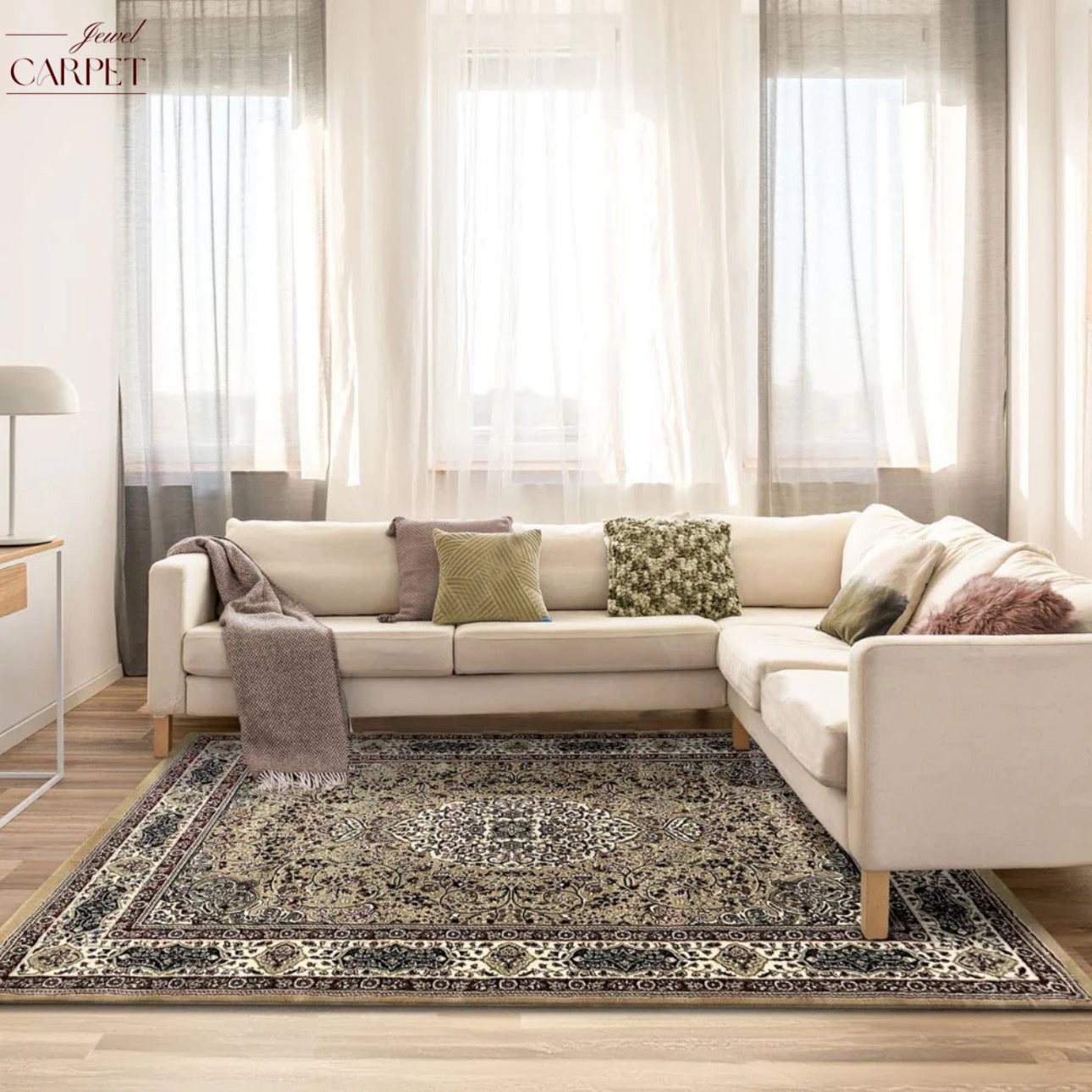 Beige Persian Wool Traditional Heavy Anti Skid Carpet