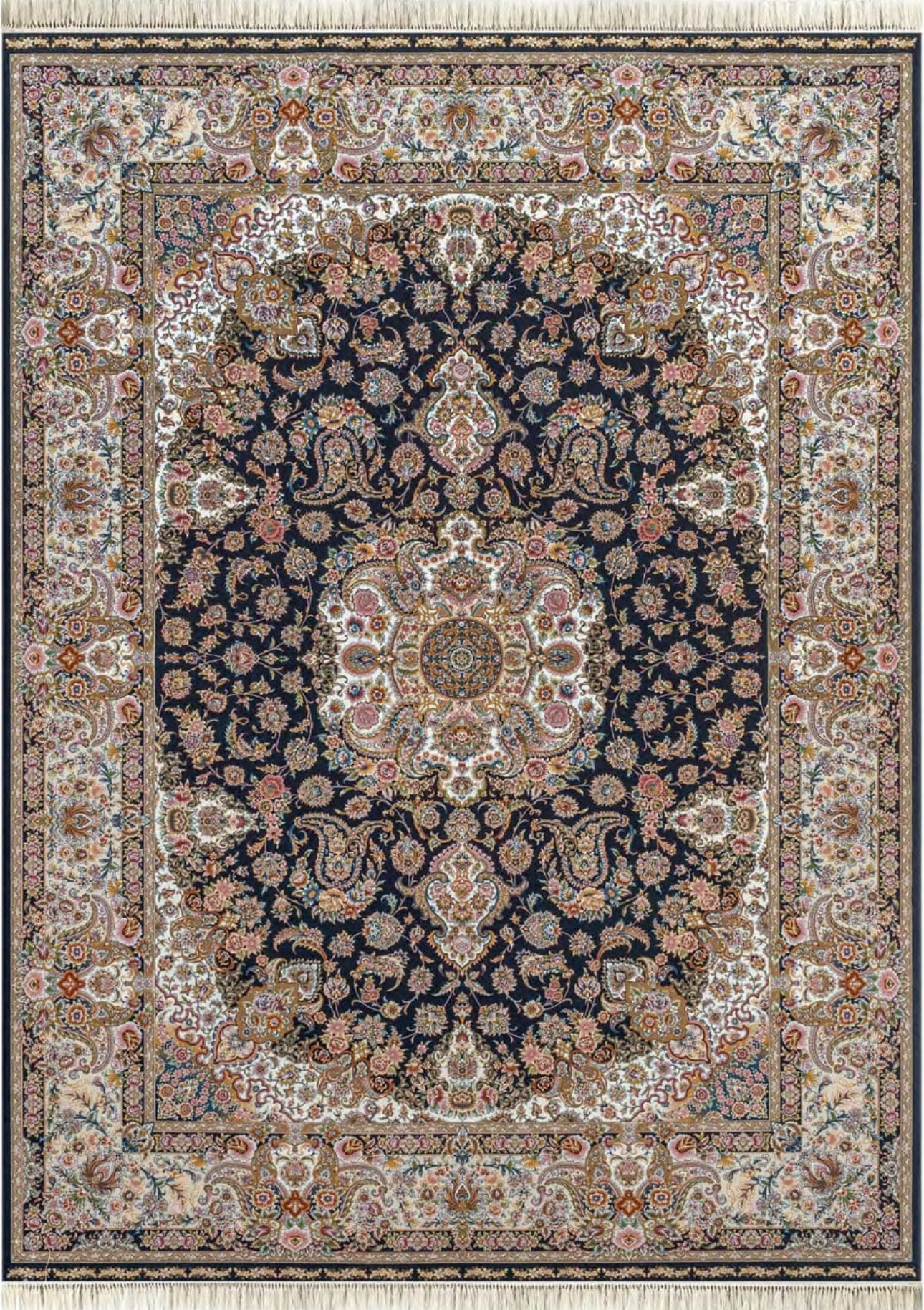 Noor Iranian Imported Navy Blue Rug 1500 Reeds