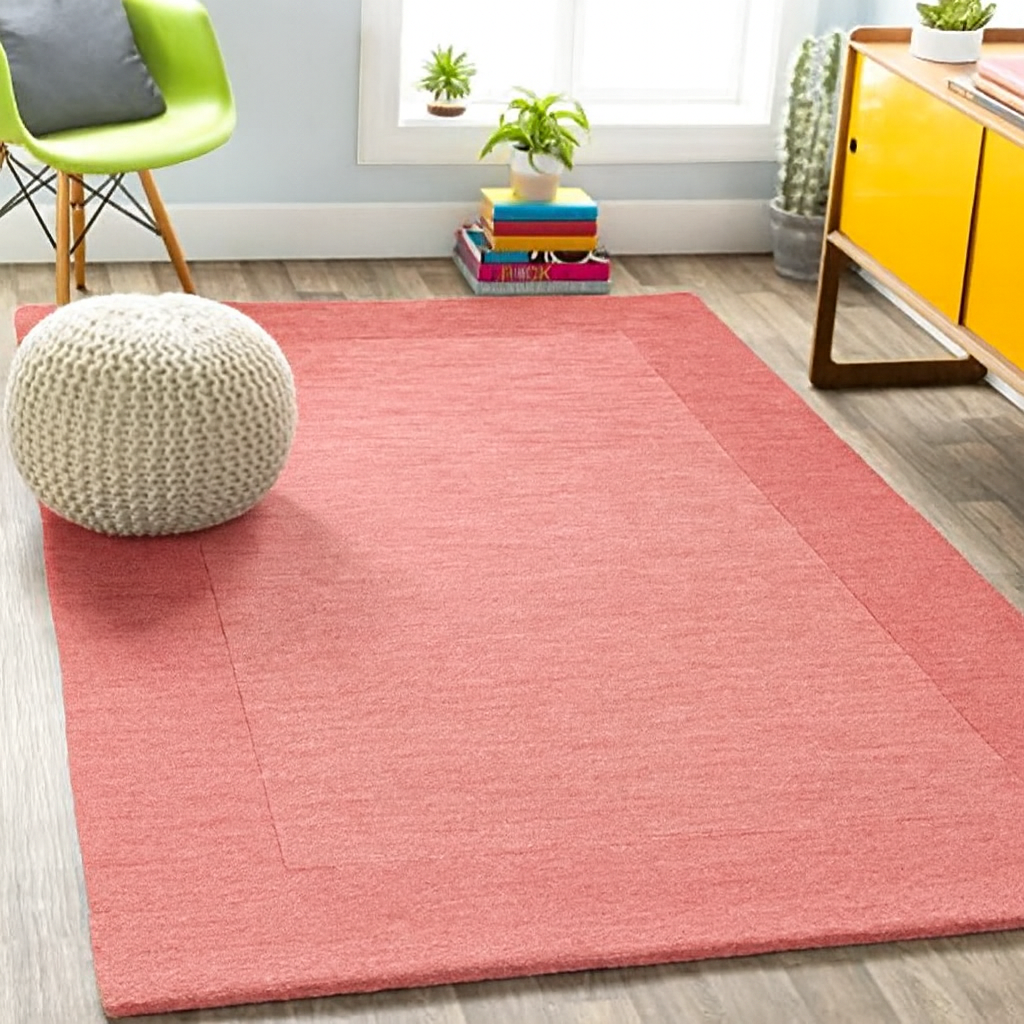 Hand Tufted Pink Geometric Wool Carpet For Living Room & Bed Room