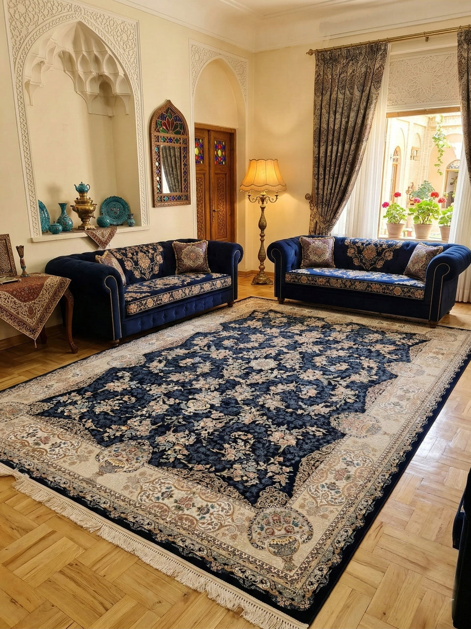 Shahiya Iranian Imported 1500 Reeds Navy Blue Rug – Jewel Carpet