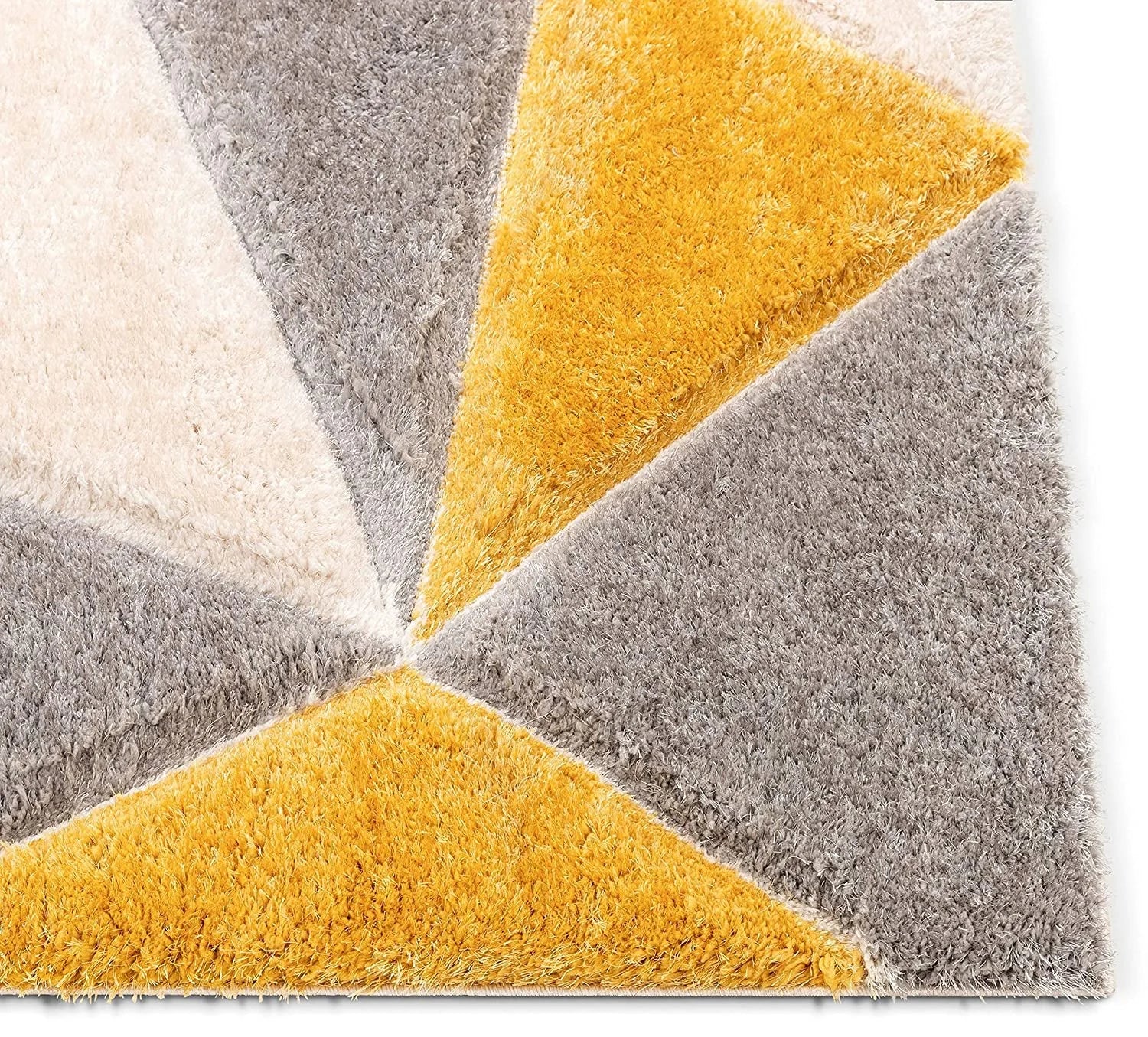 Grey Melange & Yellow Handmade Microfriber Soft & Plush Geometric Shaggy Carpet