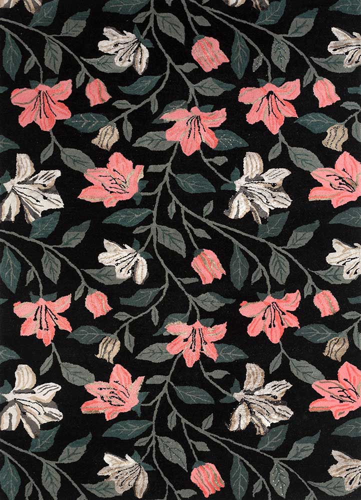 Floral Black Hand Tufted Rug