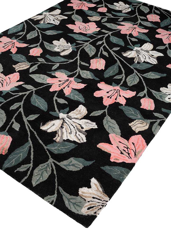 Floral Black Hand Tufted Rug