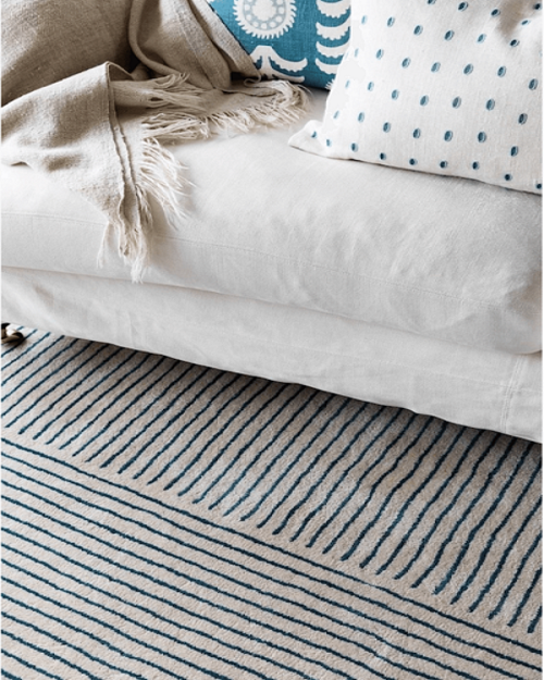 Cream & Ink Blue Eucalyptus Hand Tufted Wool Rug