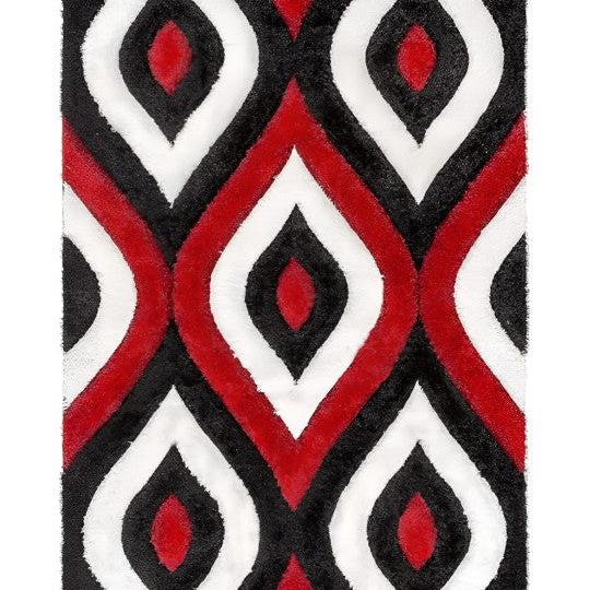 Black & Red Handwoven Microfiber Geometric Super Soft Shaggy Carpet