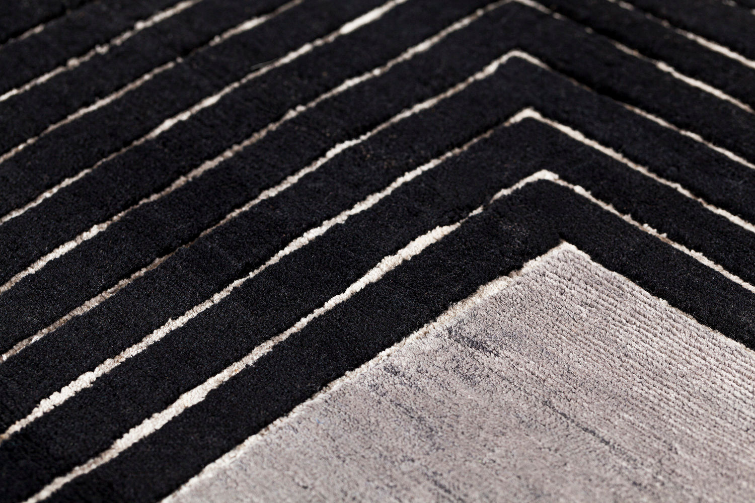 Handwoven Black Border Wool / Viscose Rug