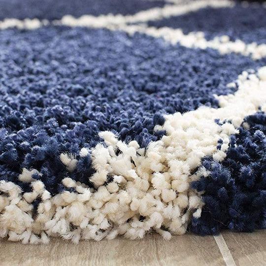 White & Blue Handcrafted Super Soft Microfiber Moroccan Shaggy Carpet