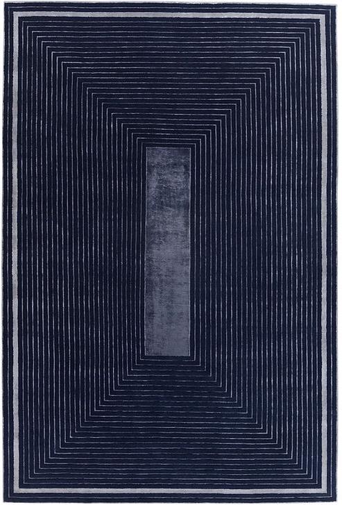 Handwoven Blue Border Wool / Viscose Rug