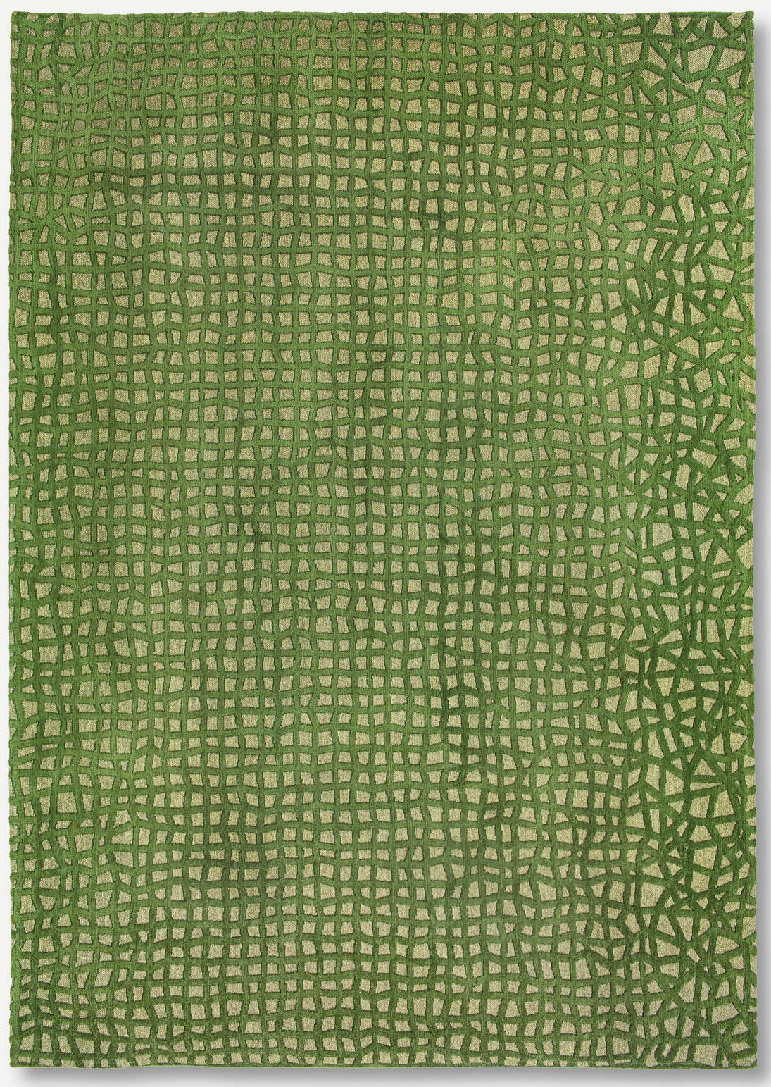 Green Checkered Belgian Hand Tufted Rug