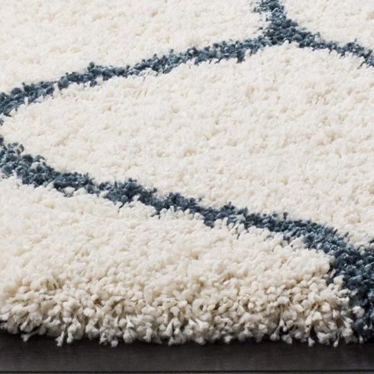 Off White & Blue Handcrafted Super Soft Microfiber Moroccan Shaggy Carpet