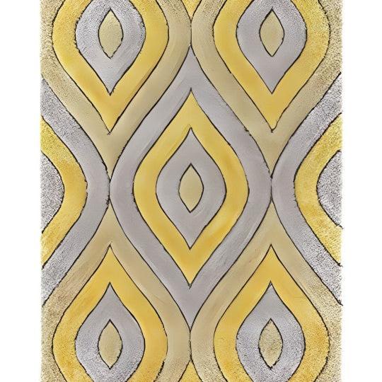 Yellow & Grey Handwoven Microfiber Geometric Super Soft Shaggy Carpet